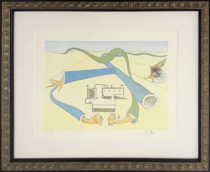Highly Collectible Salvador Dali Hand-Signed Etching from 'Hommage à Leonardo da Vinci (Great Invent