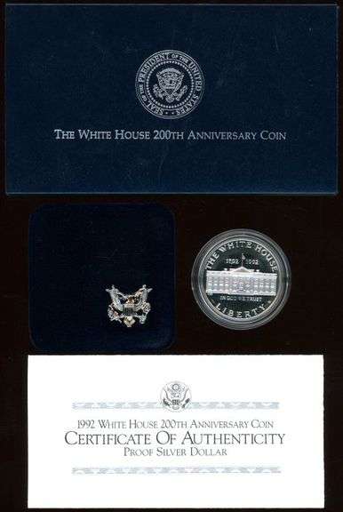 1992 US White House Proof Silver Dollar in Box w/CoA