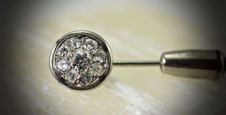 Elegant Antique Platinum & Diamond Stickpin