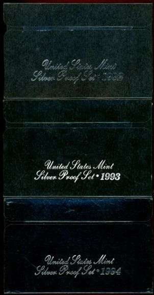 Run of 3 Different Silver US Proof Sets with Box & CoA: 1992-1994