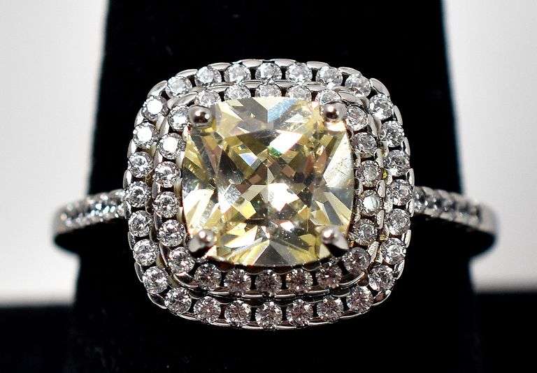 Yellow and White CZ Gemstone Ring in Sterling Silver