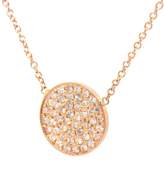 18kt Yellow gold 0.50ctw Pave diamond disc pendant on chain