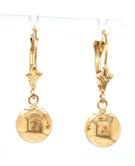 14kt Yellow gold ball lever back earrings