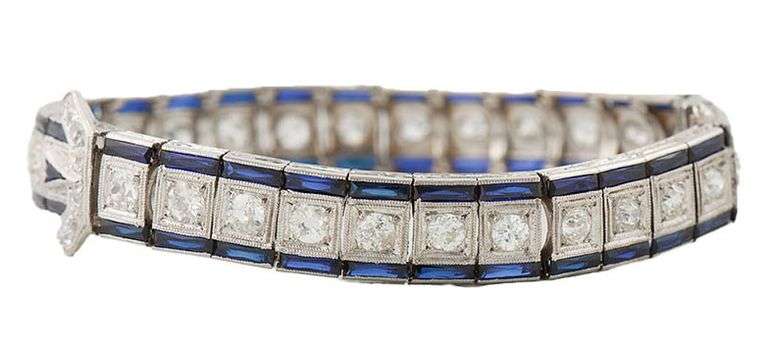 3.00ctw Old European Diamond and Synthetic Sapphire Art Deco Bracelet in 18K