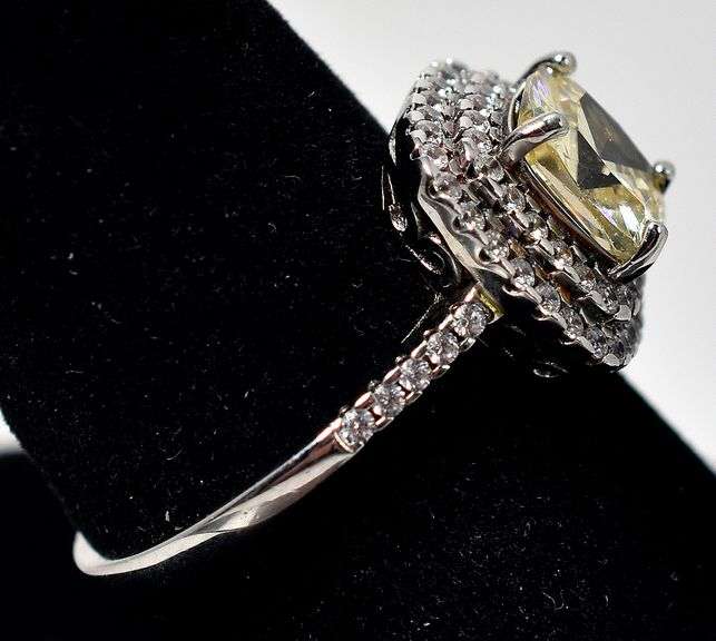 Yellow and White CZ Gemstone Ring in Sterling Silver