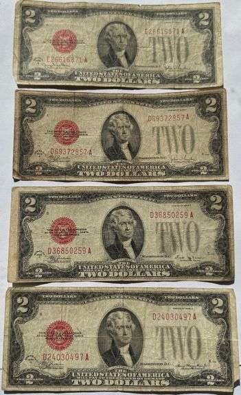 1928 D- G Red Seal $2 US Notes.