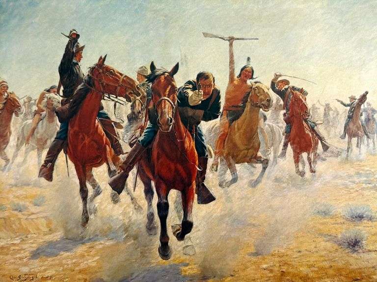 Vintage  Charles Schreyvogel, Breaking Through the Lines