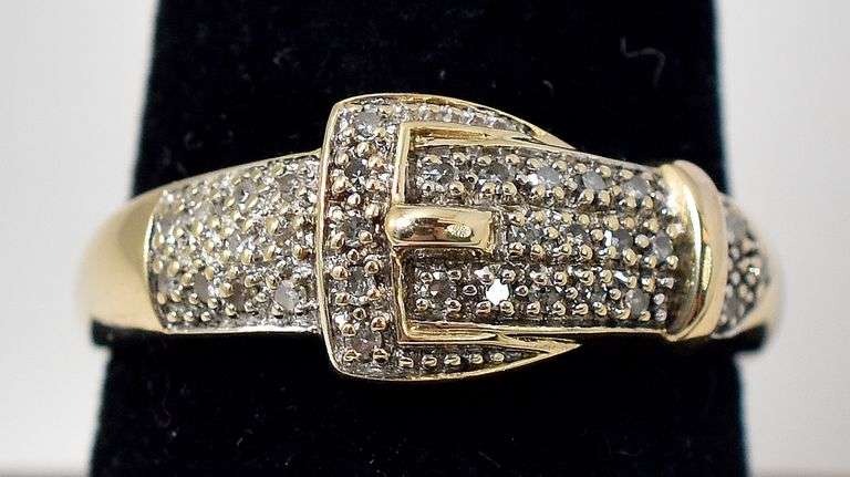 Interesting 14K Yellow Gold Diamond Belt Ring