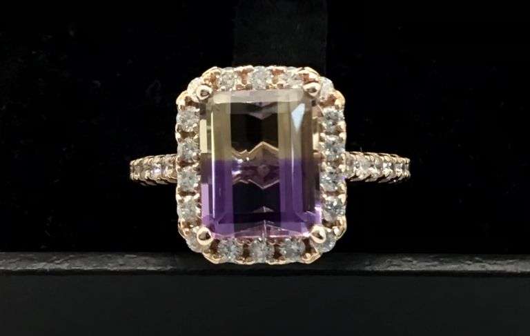 14K Rose Gold Ring with Diamonds & Bi-color Topaz