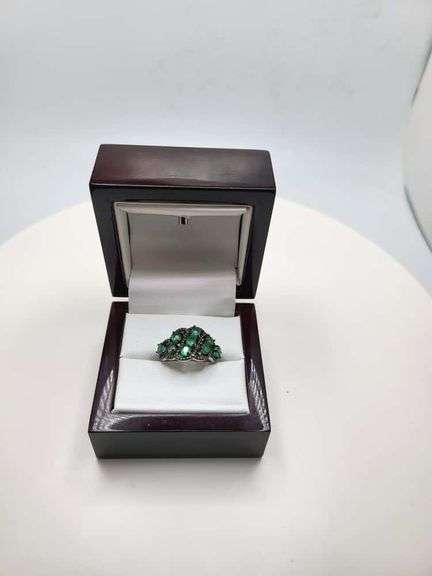 Victorian natural emeralds and diamond accent ring