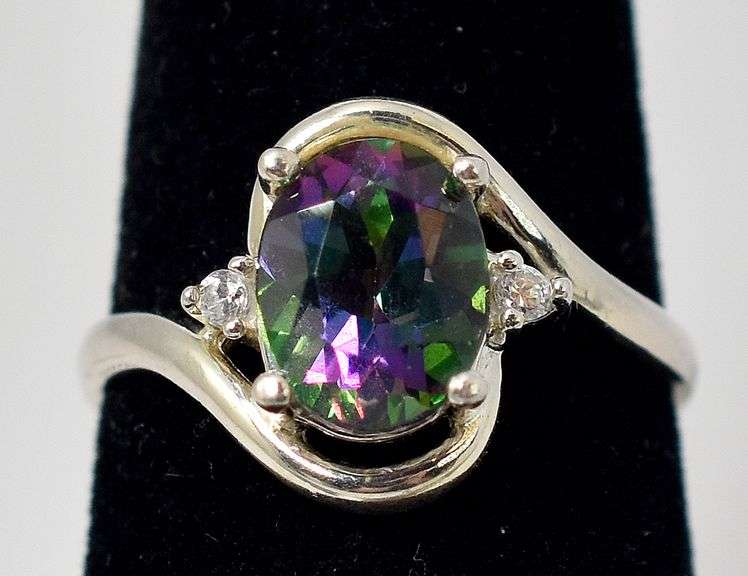 Mystic Topaz and CZ Gemstone Ring in Sterling Silver