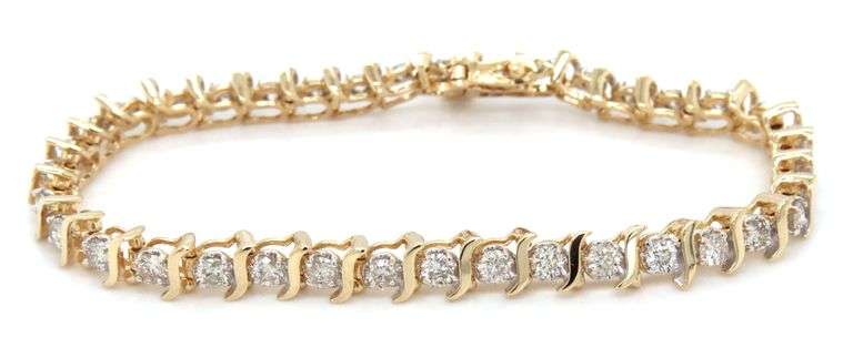 14kt Yellow gold 3ctw Illusion set diamond S tennis bracelet