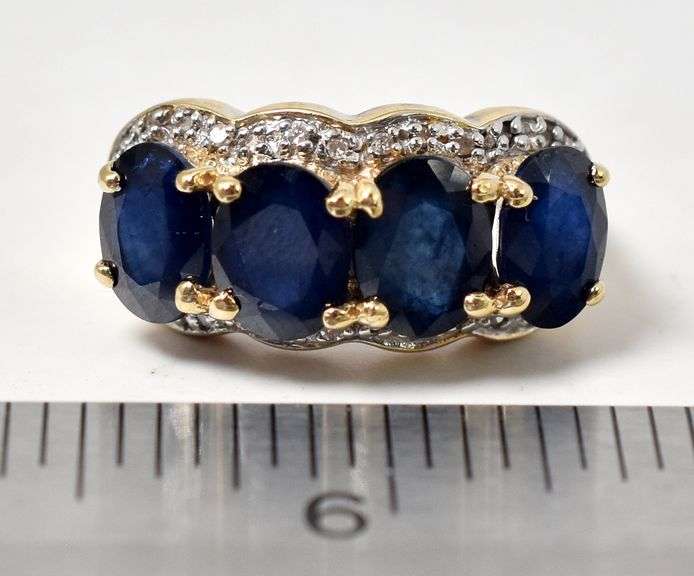 Elegant 14K Yellow Gold Blue Sapphire Gemstone and Diamond Ring