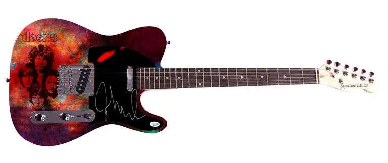 The Doors John Densmore Signed "Psychedelic Silhouette" 1/1 Graphics Guitar ACOA