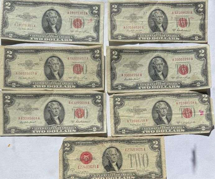 7 Cull $2 Red Seal US Notes