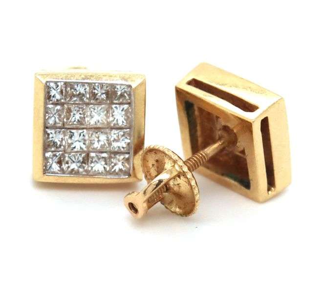 Sparkling 14K YG Diamond Cluster Stud Earrings