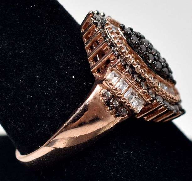 Brown and Clear Gemstone Ring in Rose Gold Vermeil 925 Sterling Silver