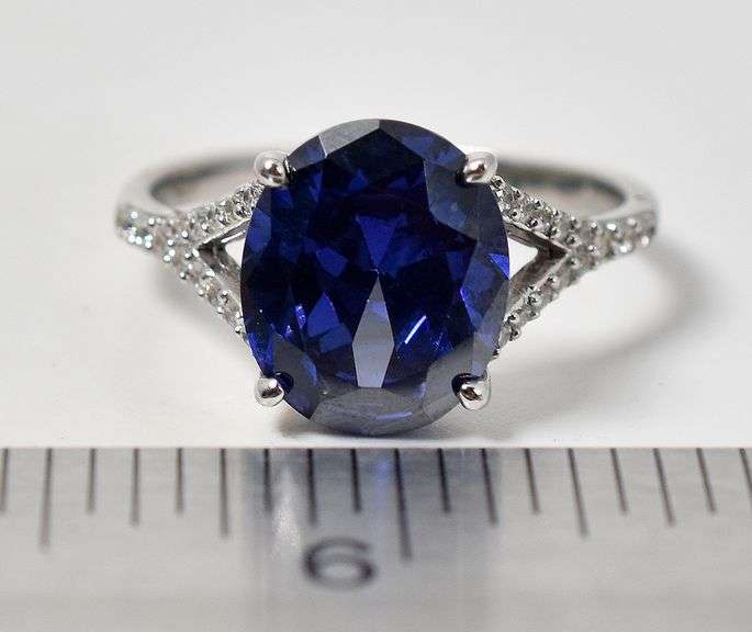 Blue Gemstone and Cz Gemstone Ring in Sterling Silver
