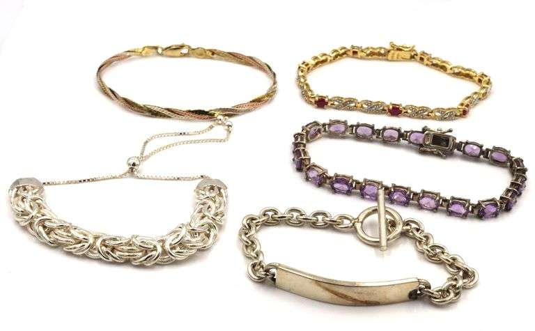 Vintage 925 sterling silver group lot of 5 bracelets