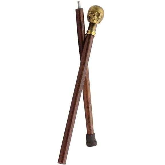 Brass Skull Walking Cane with Hardwood Shaft