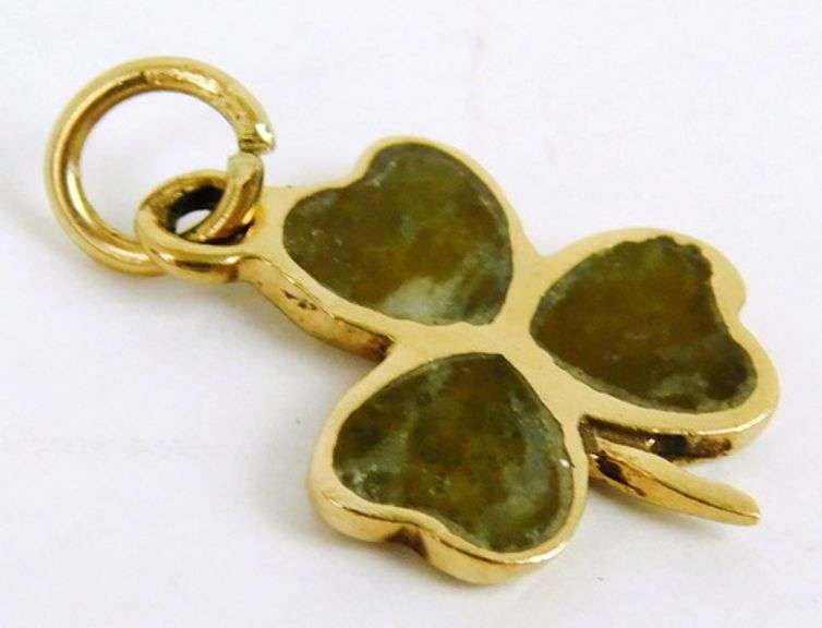 Vintage Irish 9K Gold Gemstone Clover Pendant or Charm