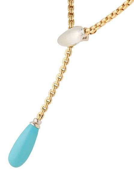 Italian Teardrop Turquoise Snake Head Style Adjustable Lariat Necklace in 14K