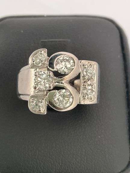 CERTIFIED ANTIQUE STYLE 14K WHITE GOLD DIAMOND RING