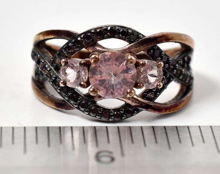 Pink Topaz and Brown Gemstone Ring in Vermeil 925 Sterling Silver