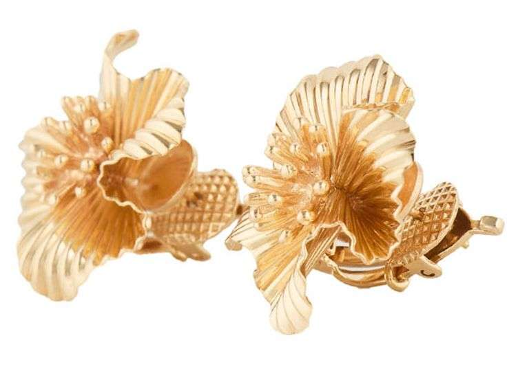 Vintage Tiffany & Co. Flower Omega Back Earrings in 14K