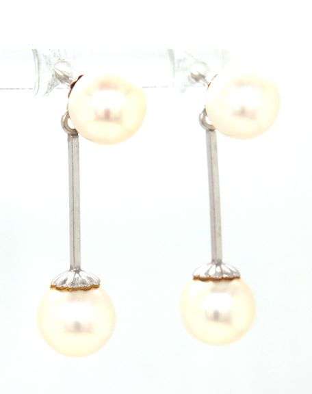 14kt White gold 7-7.5mm pearl dangle earrings