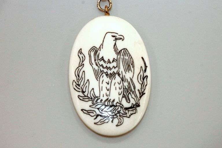 Scrimshawed Eagle on Bone Pendant