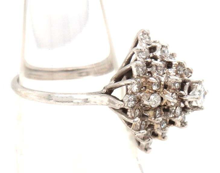 Sparkling Vintage 14K WG Pyramid of Diamonds Ring