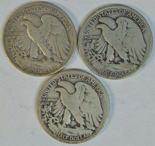 Sharp 1918-P, scarce 1918-D & 1918-S Walking Liberty Halves