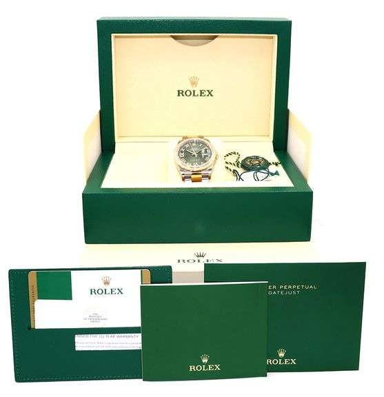 Rolex Date just Two-Tone 126283, 36mm, Olive Green Dial, 18K & Steel watch