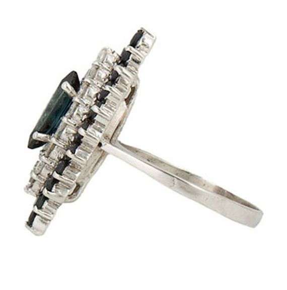 0.55ctw Diamond and 1.50ctw Sapphire Marquise Shaped Double Frame Ring in 14K