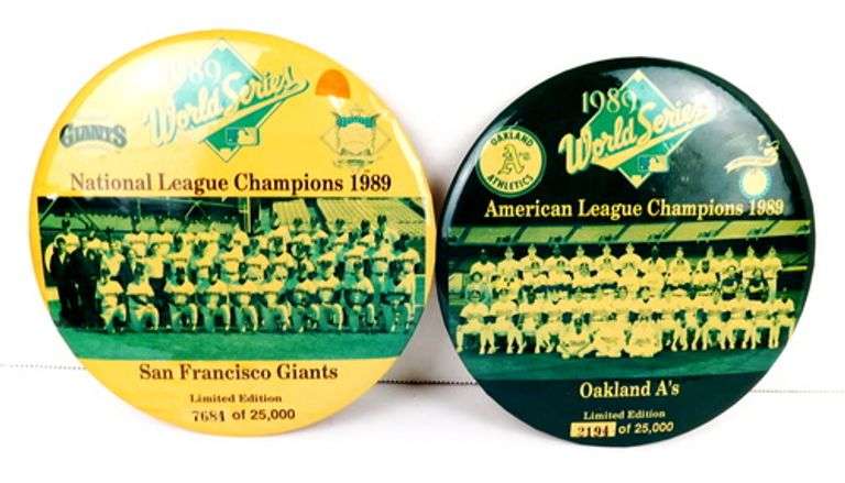 2 Oversized 1989 World Series Pin Backs