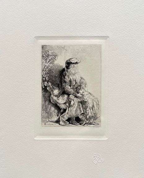 Rare Collectible Etching by Rembrandt, Jacob Caressing Benjamin
