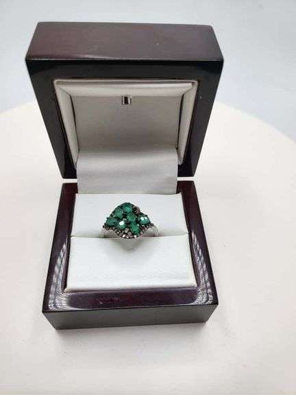 Victorian natural emeralds and diamond accent ring