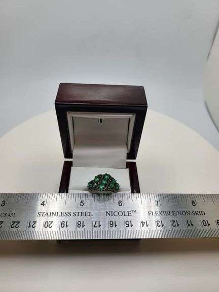 Victorian natural emeralds and diamond accent ring