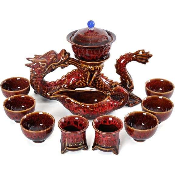 Porcelain Kungfu Tea Set Semi-Automatic Rotating Dragon