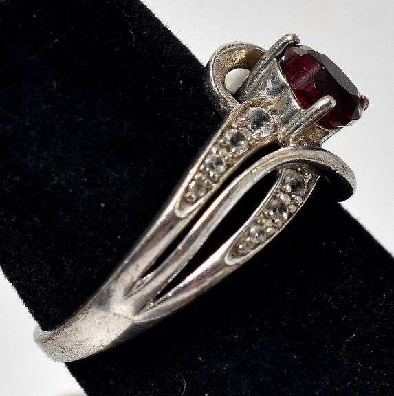 Red Garnet and CZ Gemstone Ring in Sterling Silver