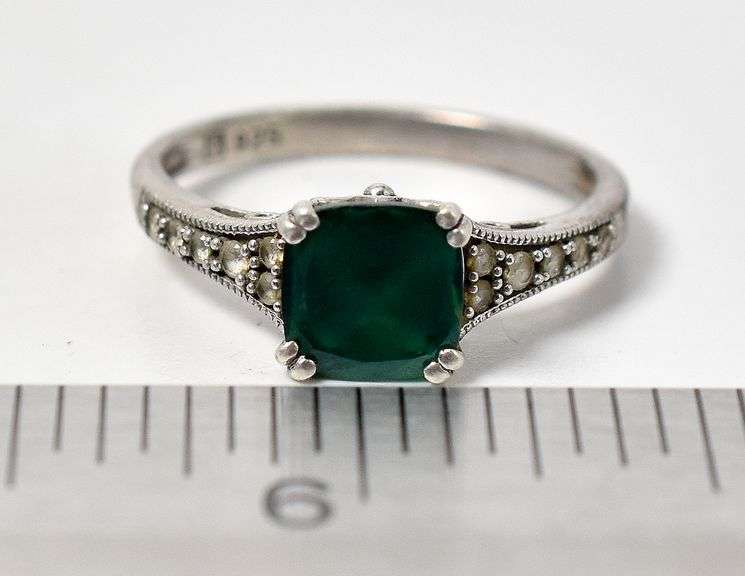 Green Gemstone and CZ Gemstone Ring in Sterling Silver