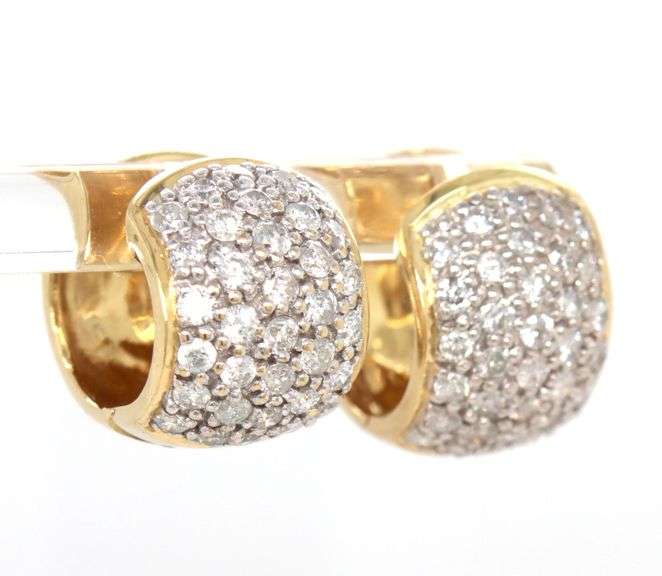 18kt Yellow gold 0.75ctw Pave diamond huggies
