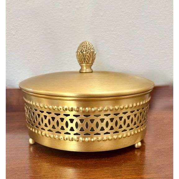 Gold Brass Keepsake Box with Strawberry Handle