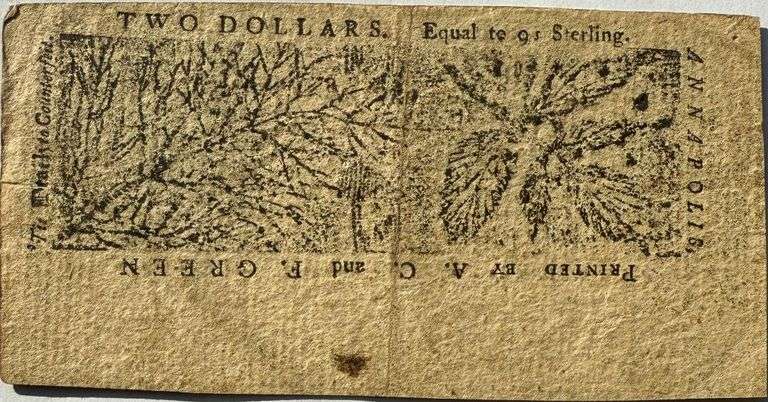 Maryland April 1774 $2 Note. Md 67