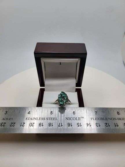 Victorian natural emeralds and diamond accent ring