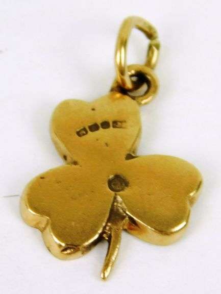 Vintage Irish 9K Gold Gemstone Clover Pendant or Charm