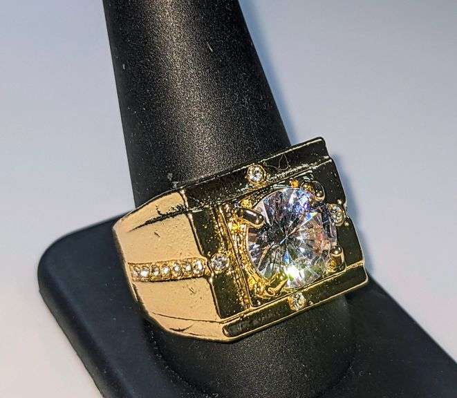Mens 14 K Gold Plate 3.5 Ct Lab Simulated Diamond Ring
