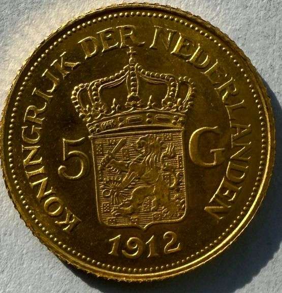 1912 Netherlands Uncirculated 5 Gulden