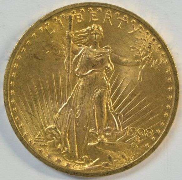 1908 No Motto St. Gaudens $20 Original Gem BU Gold Coin
